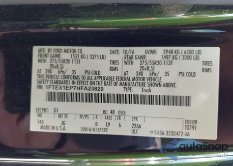 2017 Ford F-150 Xl из США, поврежденный, VIN 1FTEX1EP7HFA23829